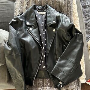 H&M Black Leather Jacket with Heart Lining